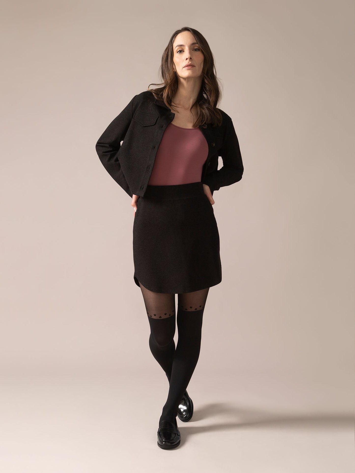 Side Tulip Brushed Knit OTK Skirt in Charcoal Mix