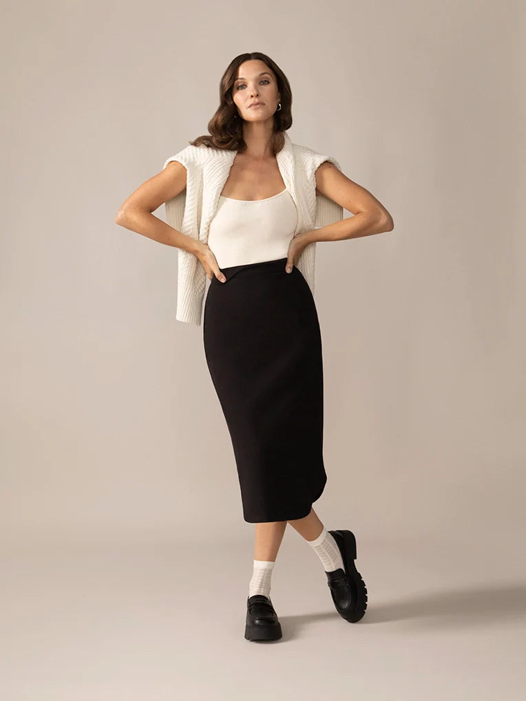 Slip-On Ease Knit Jogger Skirt in Black