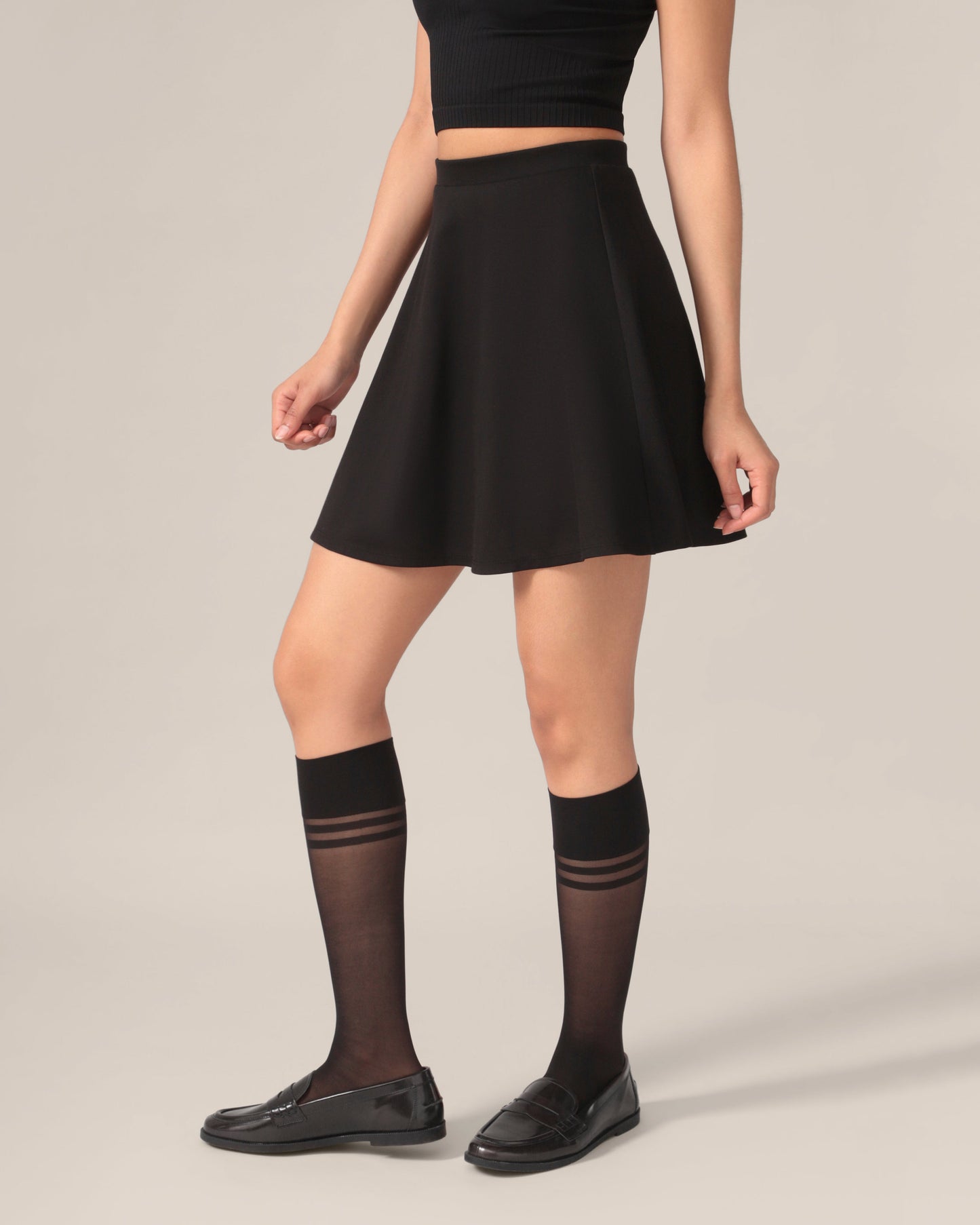Fit and Flare Light Ease Knit OTK Skirt in Black
