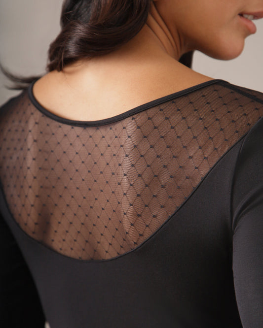 Longsleeve Bodysuit with Sheer Back in Black