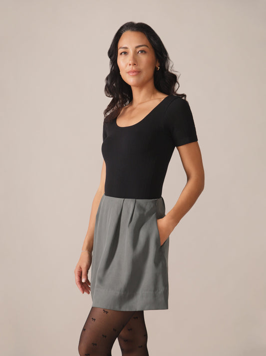 A-Line Eco Twill OTK Skirt in Stormy Green