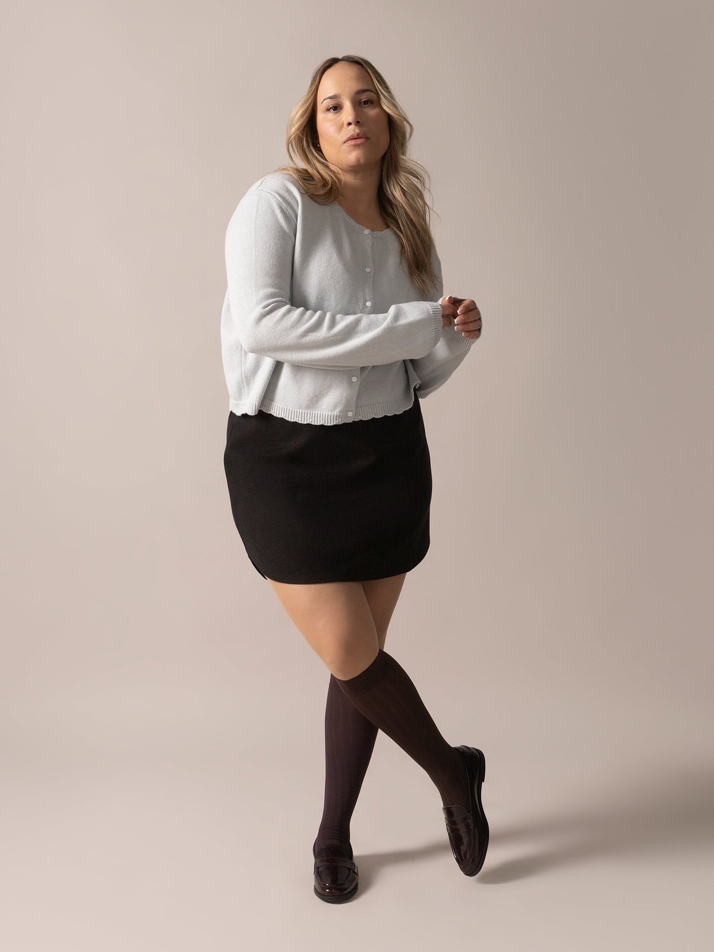 Side Tulip Brushed Knit OTK Skirt in Charcoal Mix
