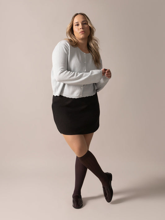 Side Tulip Brushed Knit OTK Skirt in Charcoal Mix